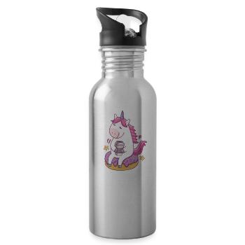 Coffee Is Real Magic - Coffee Unicorn Gift - Water bottle with straw - silver - Right