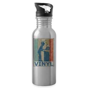 Retro Vintage Style DJ Deejee Vinyl Schallplatte - Trinkflasche mit integriertem Trinkhalm - Lightsilver - Rechts