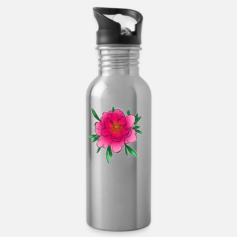 Rose sauvage rose vert - Gourde avec paille intégrée - argent clair