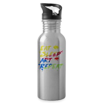Kunst Wasserfarbe eat sleep art repeat - Trinkflasche mit integriertem Trinkhalm - Lightsilver - Rechts