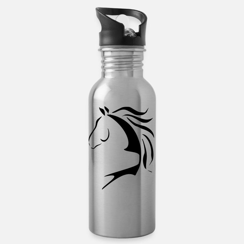 Pferdekopf, Pferd, Cheval , Reiten, Pferdenarr - Trinkflasche mit integriertem Trinkhalm - Lightsilver