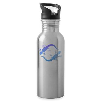 Blaue Echsen - Trinkflasche mit integriertem Trinkhalm - Lightsilver - Rechts