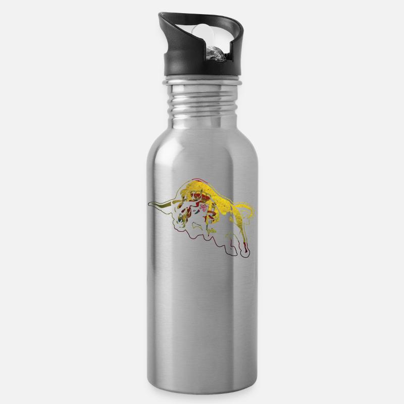 Spanien Stier - Trinkflasche mit integriertem Trinkhalm - Lightsilver