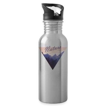 Nature, Mountains, Forest, Birds, Triangle - Water bottle with straw - silver - Right