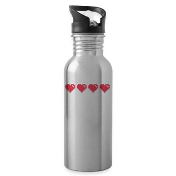 Gaming Gamer Gambler Heart Pixel Video Game - Water bottle with straw - silver - Right