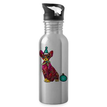 Ugly Christmas-Cat - Trinkflasche mit integriertem Trinkhalm - Lightsilver - Rechts
