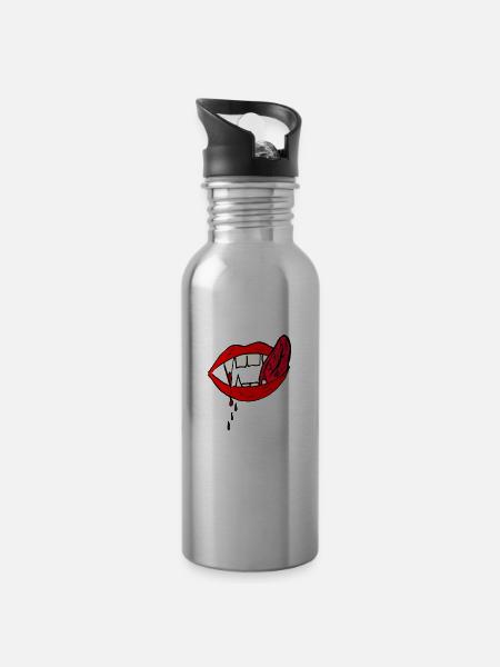 bloody vampire teeth - Water bottle with straw - silver
