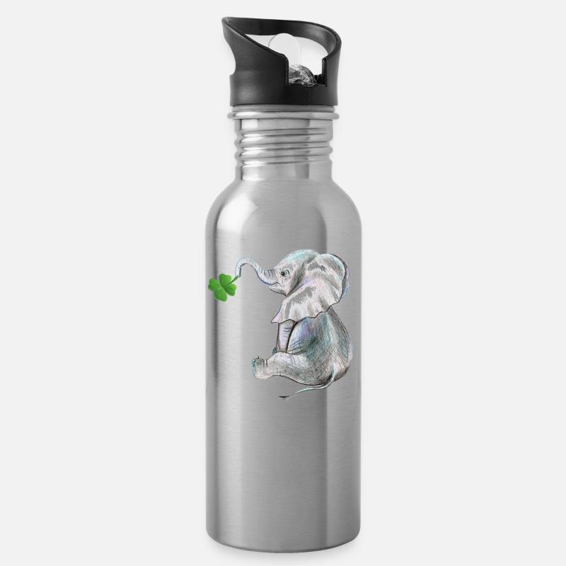 Eléphant Porte-bonheur - Gourde avec paille intégrée - argent clair
