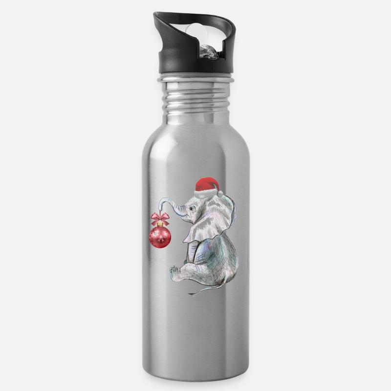 Weihnachten, lustige Elefant - Trinkflasche mit integriertem Trinkhalm - Lightsilver