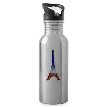 Eiffel Tower Paris France National Flag Souvenir - Water bottle with straw - silver - Right