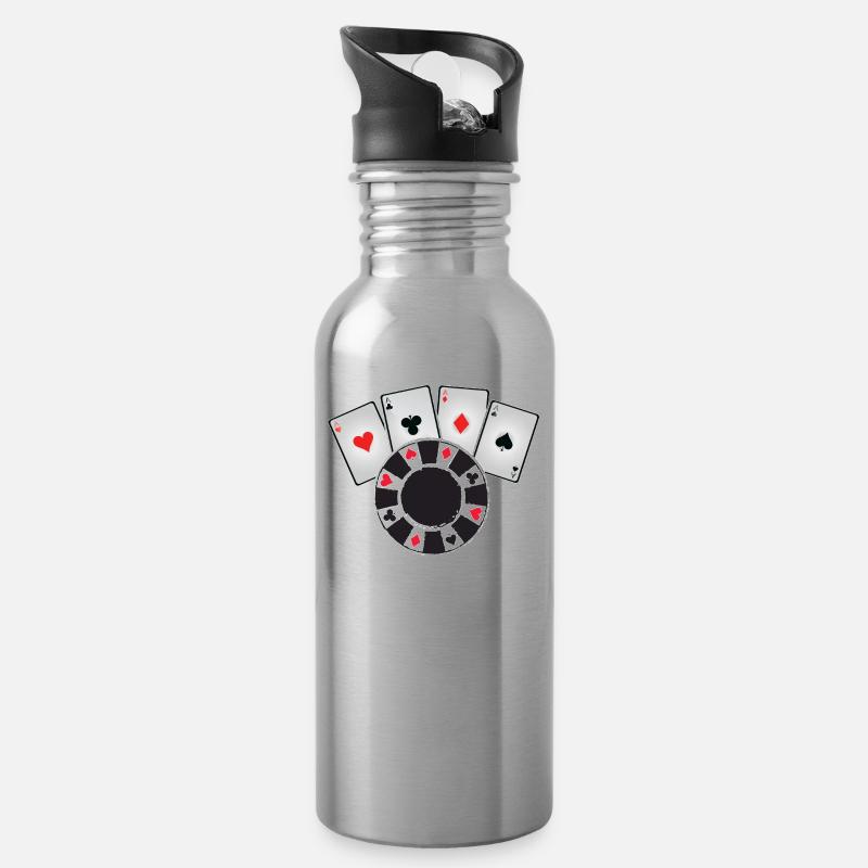 Spielkarten Chips Casino - Trinkflasche mit integriertem Trinkhalm - Lightsilver