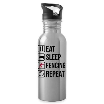 Eat Sleep Fencing Repeat - Water bottle with straw - silver - Right