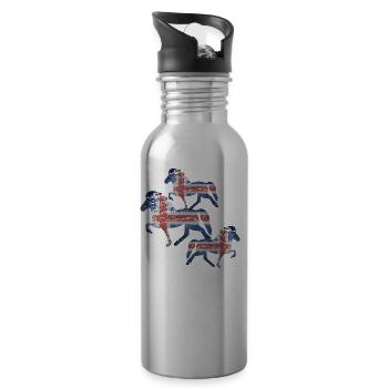 Icelandic Horse: Icelandic Horse Horse Pony Merch - Water bottle with straw - silver - Right