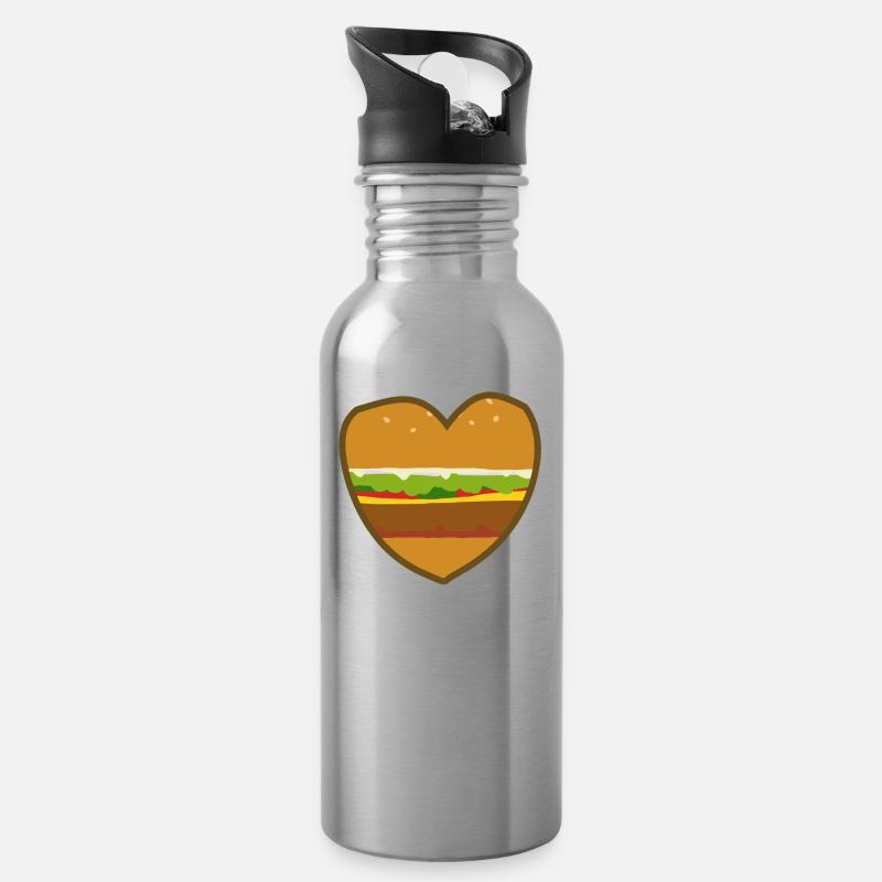 Burger Love - Trinkflasche mit integriertem Trinkhalm - Lightsilver