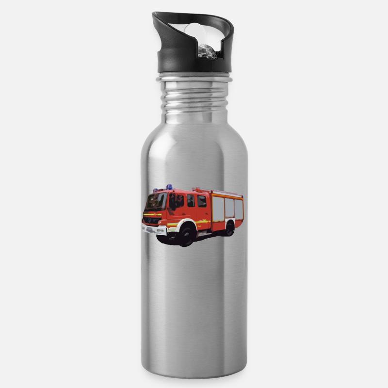 Fire department, fire engine, gift - Water bottle with straw - silver
