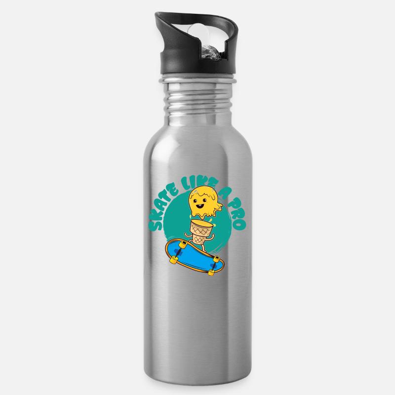 Eis Skateboarder - Trinkflasche mit integriertem Trinkhalm - Lightsilver