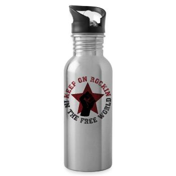 Keep on rockin 'in the free world - Water bottle with straw - silver - Right