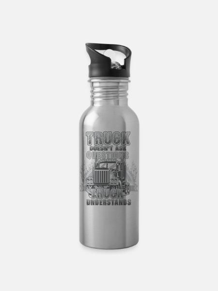 Truck Doesn t Ask - Trinkflasche mit integriertem Trinkhalm - Lightsilver