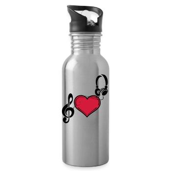 Party Music amour musique casque écouteur clé de musique - Gourde avec paille intégrée - argent clair - Droite