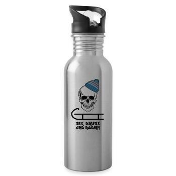 Rodel Skull - Sex, Drugs and Rodeln - Trinkflasche mit integriertem Trinkhalm - Lightsilver - Rechts