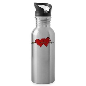 Deux coeurs avec flèche - Gourde avec paille intégrée - argent clair - Droite