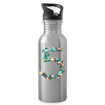 5th birthday Dino confetti shirt hey kids !!! - Water bottle with straw - silver - Right