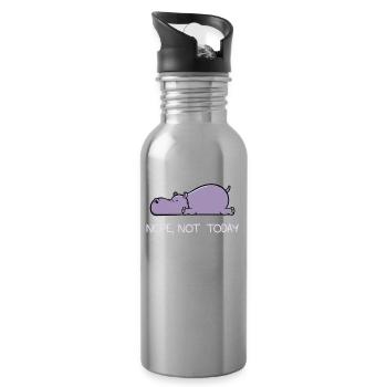 Funny lazy Hippo Nile Horse Nope gift - Water bottle with straw - silver - Right