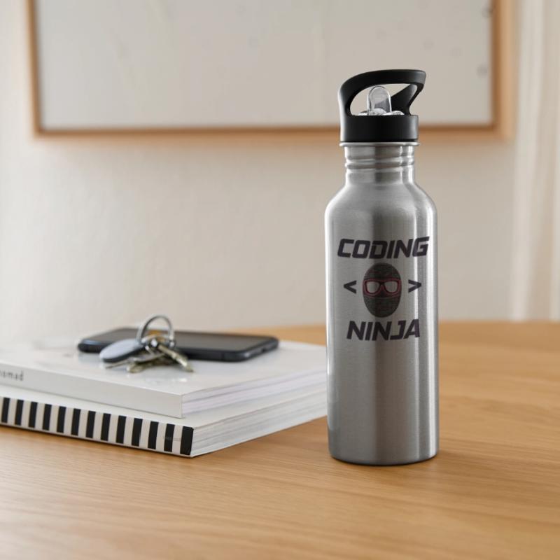 Programmierer, Coding Ninja, Geschenk Trinkflasche mit integriertem Trinkhalm