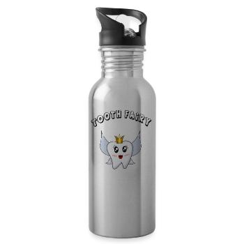 tooth fairy tooth tee shirt dentist dental nurse - Water bottle with straw - silver - Right