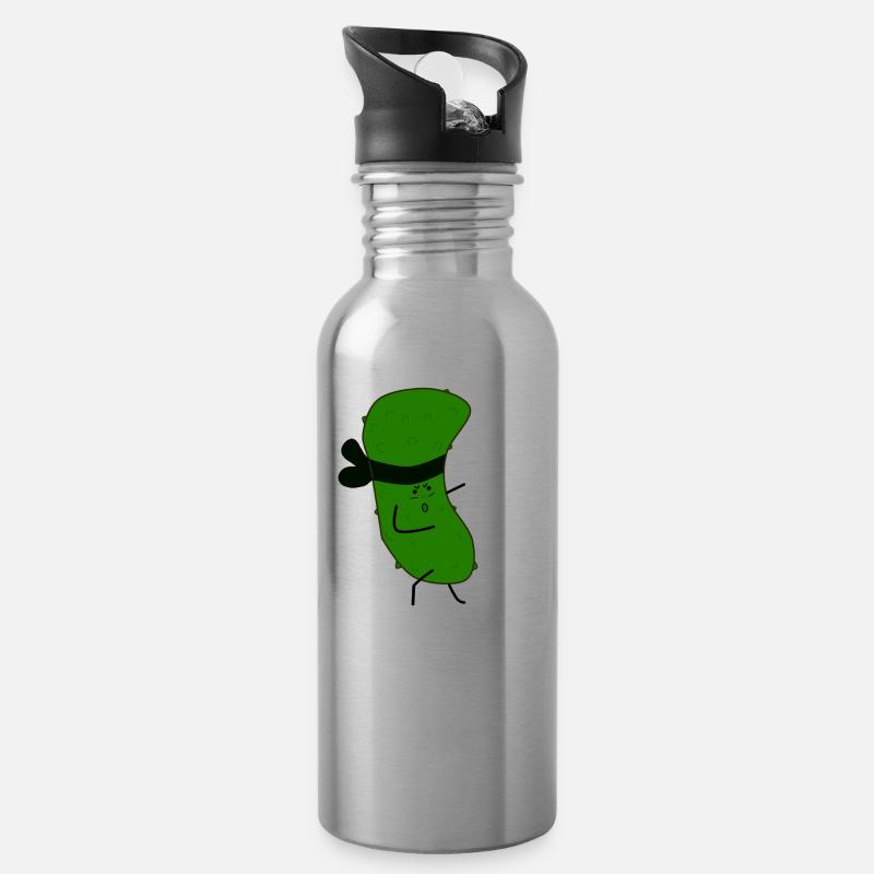 Karate Gurke - Trinkflasche mit integriertem Trinkhalm - Lightsilver