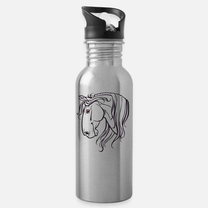 Spanisches Pferd (schwarz) - Trinkflasche mit integriertem Trinkhalm - Lightsilver