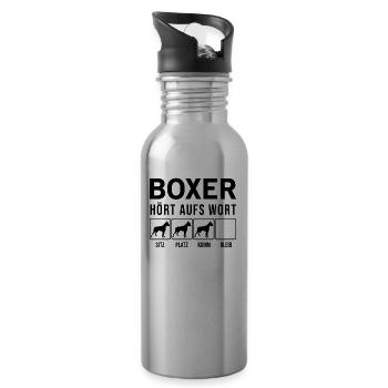 Boxer - Écoutez le mot - Cadeau pour chien drôle - Gourde avec paille intégrée - argent clair - Droite