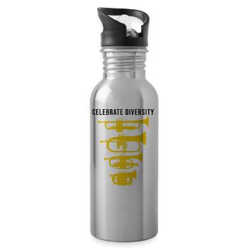 Celebrate diversity, lustiges Trompete Geschenk - Trinkflasche mit integriertem Trinkhalm - Lightsilver - Rechts