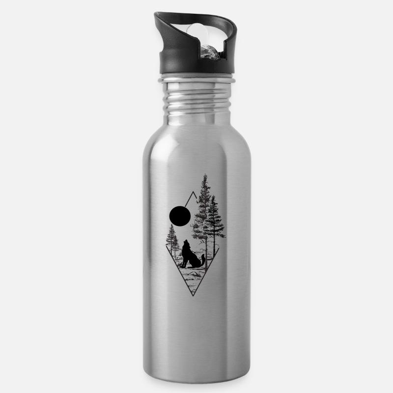 Mond und der Wolf - Trinkflasche mit integriertem Trinkhalm - Lightsilver