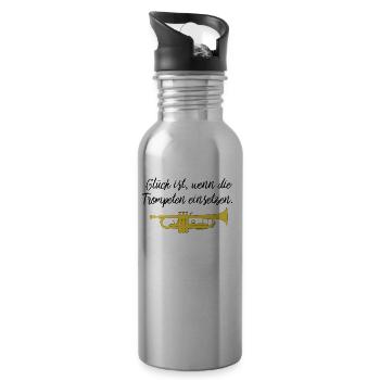 Glück ist wenn die Trompeten einsetzen, Geschenk - Trinkflasche mit integriertem Trinkhalm - Lightsilver - Rechts
