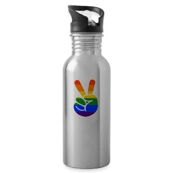 Victory Sign LGBT Gay Pride CSD Rainbow - Water bottle with straw - silver - Right