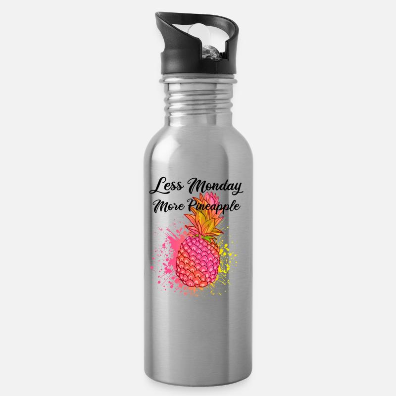 Ananas plus drôle, moins lundi - Gourde avec paille intégrée - argent clair