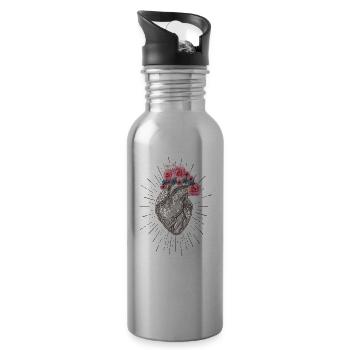 Women's Anatomical Heart Retro design Human heart - Water bottle with straw - silver - Right