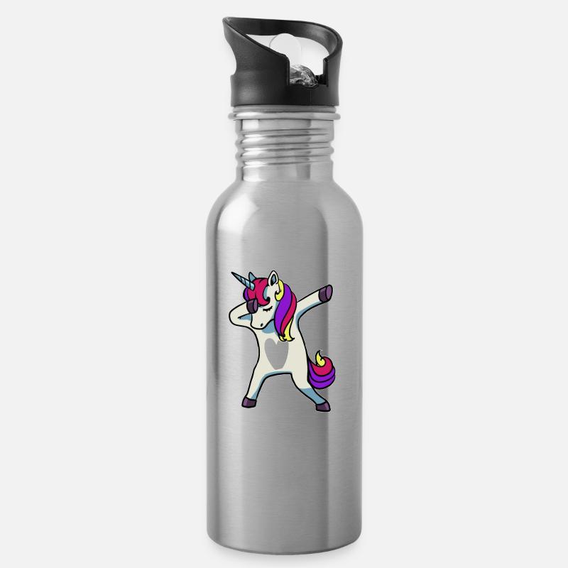 Einhorn Tanz Dabbing Party Disco Electro Geschenk - Trinkflasche mit integriertem Trinkhalm - Lightsilver