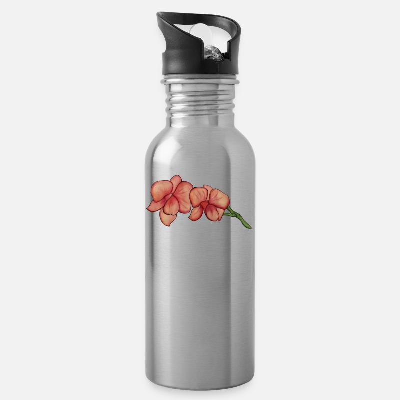 Orchidée rose - Gourde avec paille intégrée - argent clair