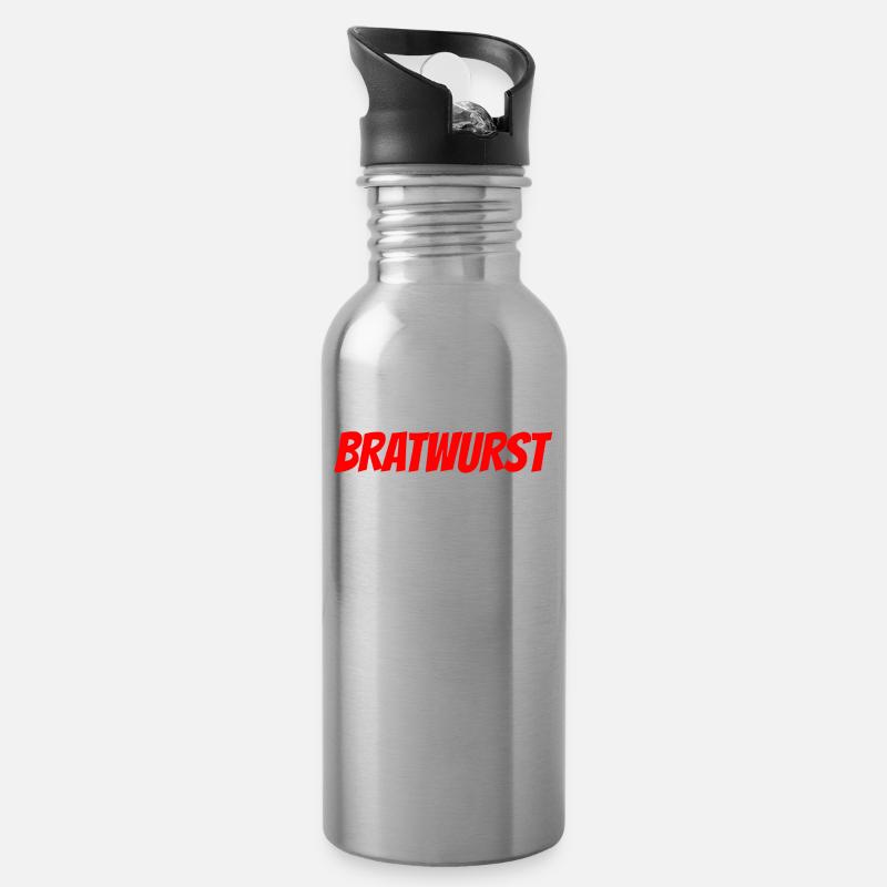 Bratwurst - Trinkflasche mit integriertem Trinkhalm - Lightsilver