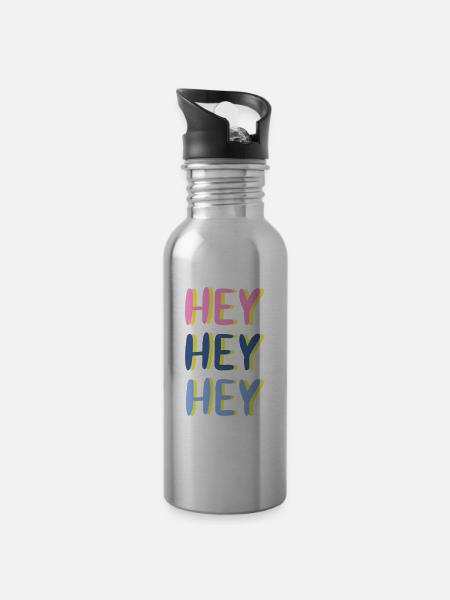 Hey Hey Hey - Trinkflasche mit integriertem Trinkhalm - Lightsilver