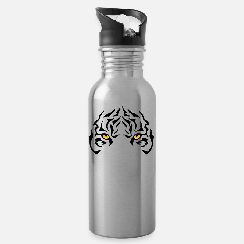 Der Blick des Tigers - Trinkflasche mit integriertem Trinkhalm - Lightsilver