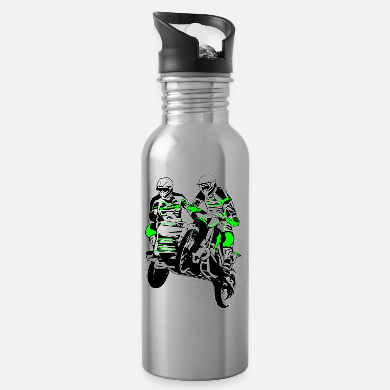 Sidecar MotoCross - Trinkflasche mit integriertem Trinkhalm - Lightsilver
