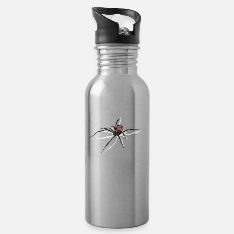 Spinne mit Schatten- Black Widow - Zeichnung - Trinkflasche mit integriertem Trinkhalm - Lightsilver