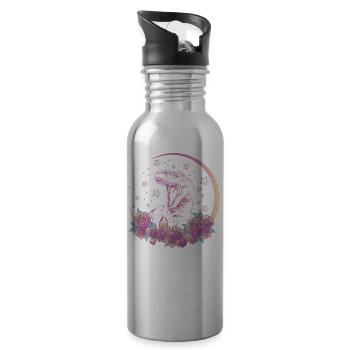 Pastel Goth Trex Design. Aesthetic Vaporwave - Water bottle with straw - silver - Right