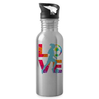 Love Feminine Football. Soccer Mädchen Design Geschenk - Trinkflasche mit integriertem Trinkhalm - Lightsilver - Rechts