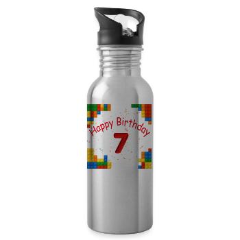 7 Jahre Geburtstag Happy Birthday mit Bausteinen - Trinkflasche mit integriertem Trinkhalm - Lightsilver - Rechts