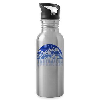 Mountains, Mountains, Gift - Water bottle with straw - silver - Right