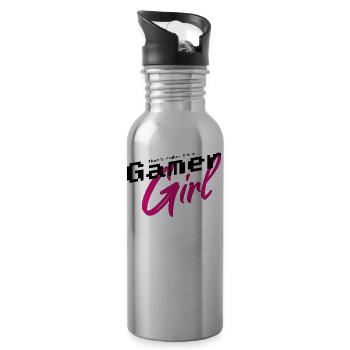 Gamer girl pink - Water bottle with straw - silver - Right